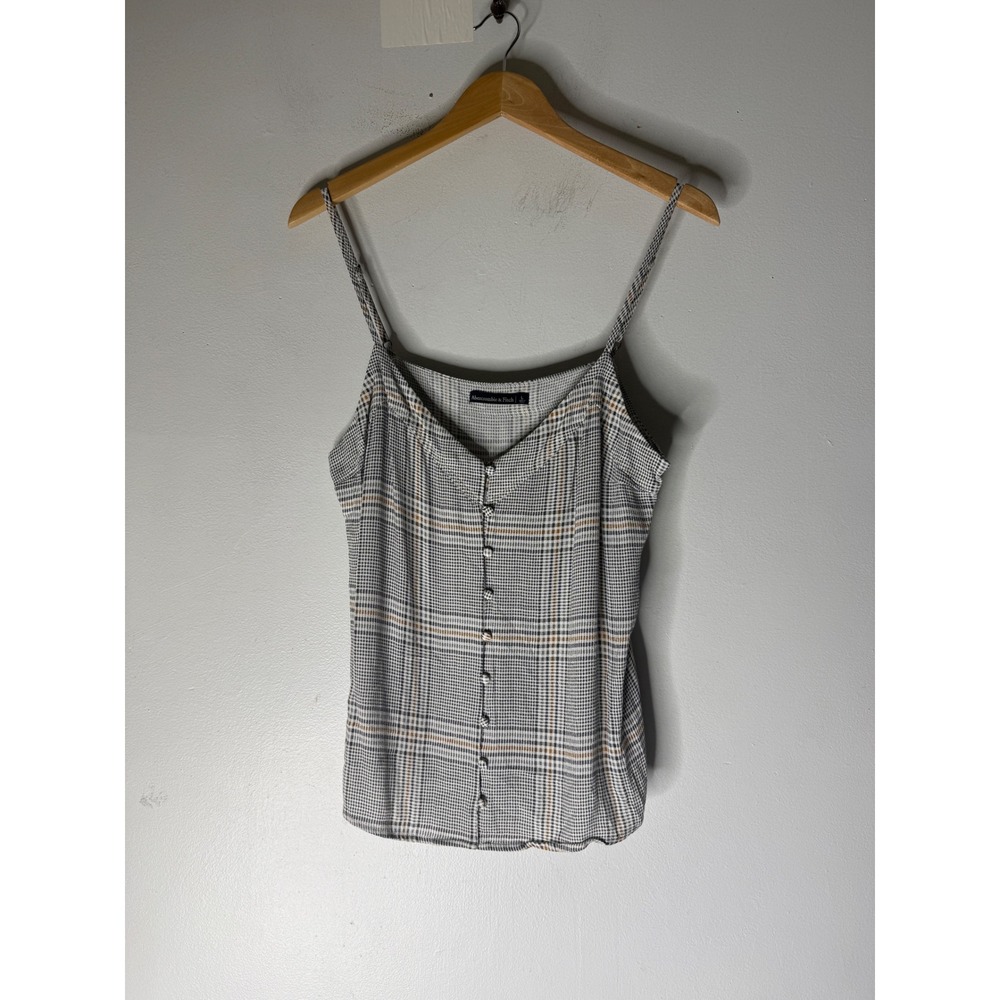 Abercrombie & Fitch Plaid Button Front Camisole Top Grey Tan Large Viscose Camis
